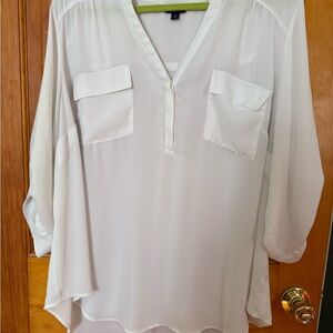 Torrid White Cuffed Sleeve Mandarin Collar Blouse